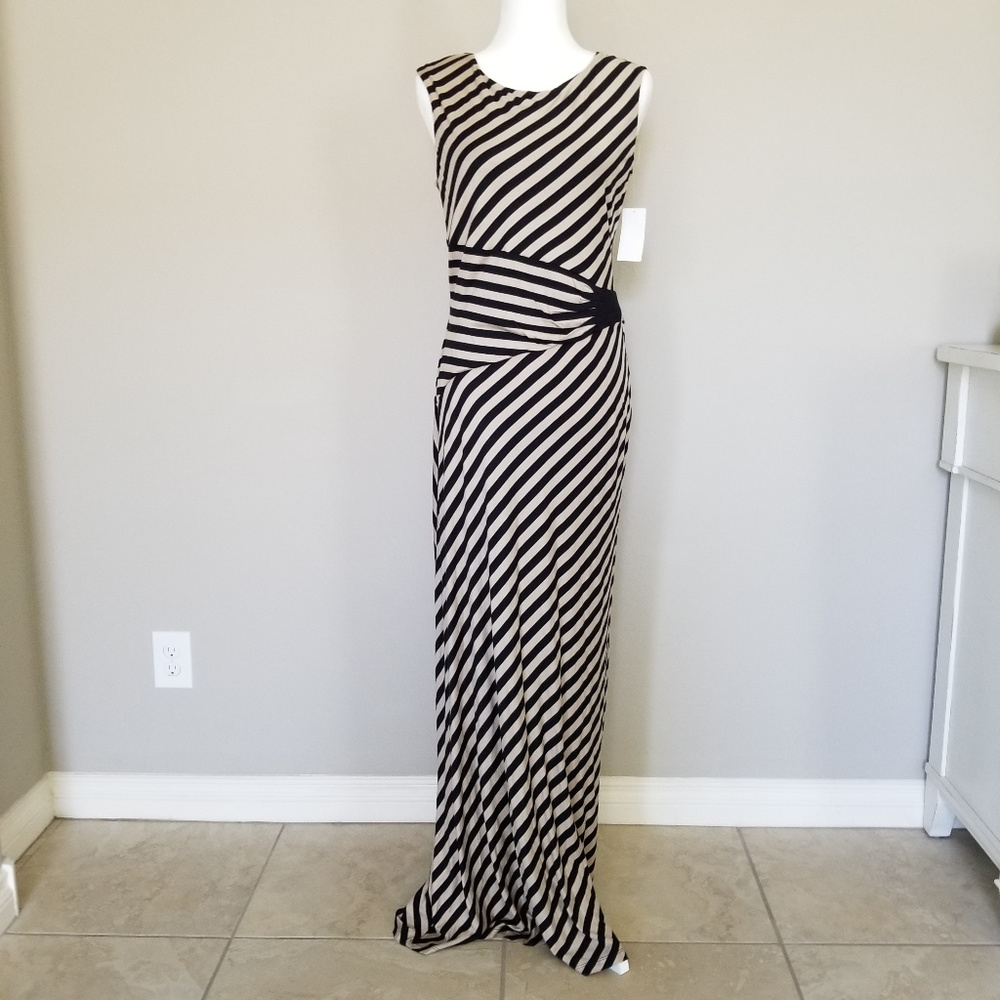 Trulli Stipped Tan and Black Maxi Dress - L - NWT